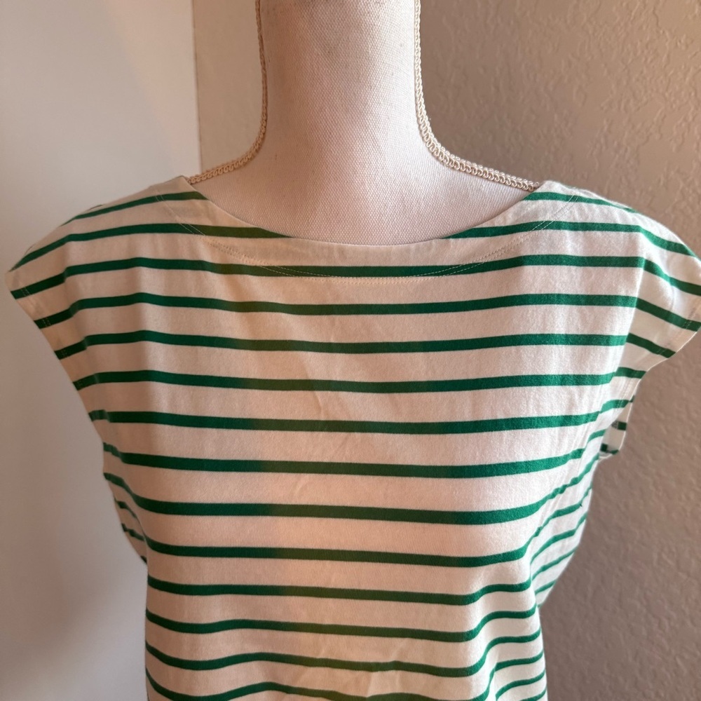 Old Navy White and Green Striped Short Sleeve Top Size M Tall Coastal Grandma - Picture 7 of 7